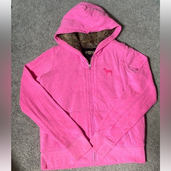 HTF VS PINK Bling Fur Lined Zip Up Hoodie - Picture 3 of 5